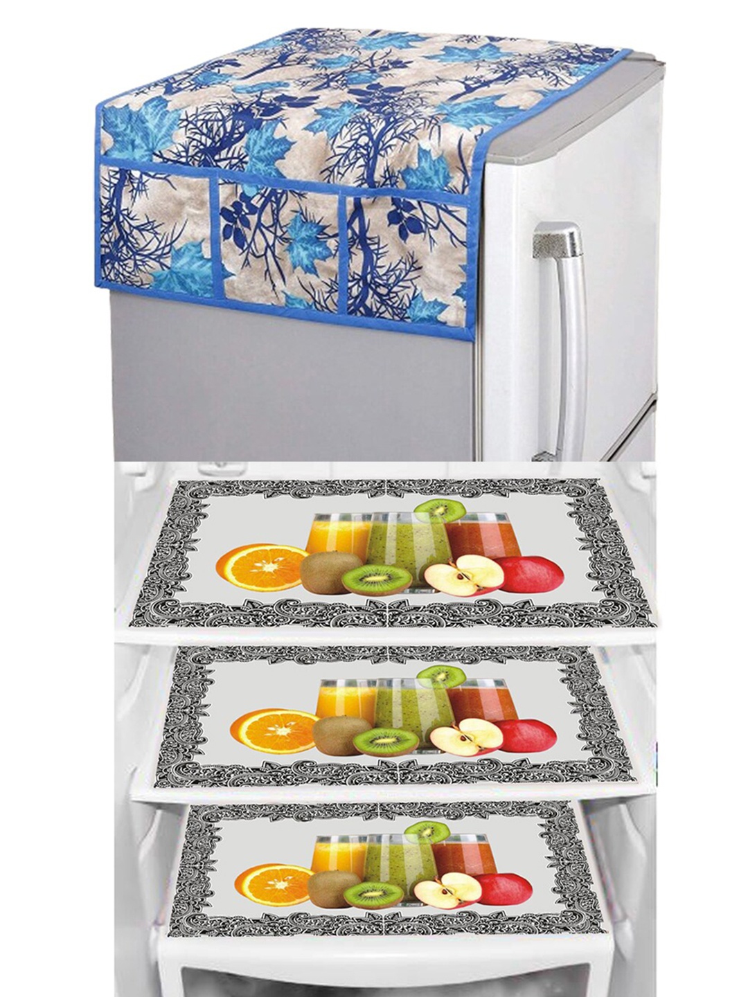 

Dakshya Industries Yellow & Blue 4 Pieces Printed Refrigerator Covers & Mats