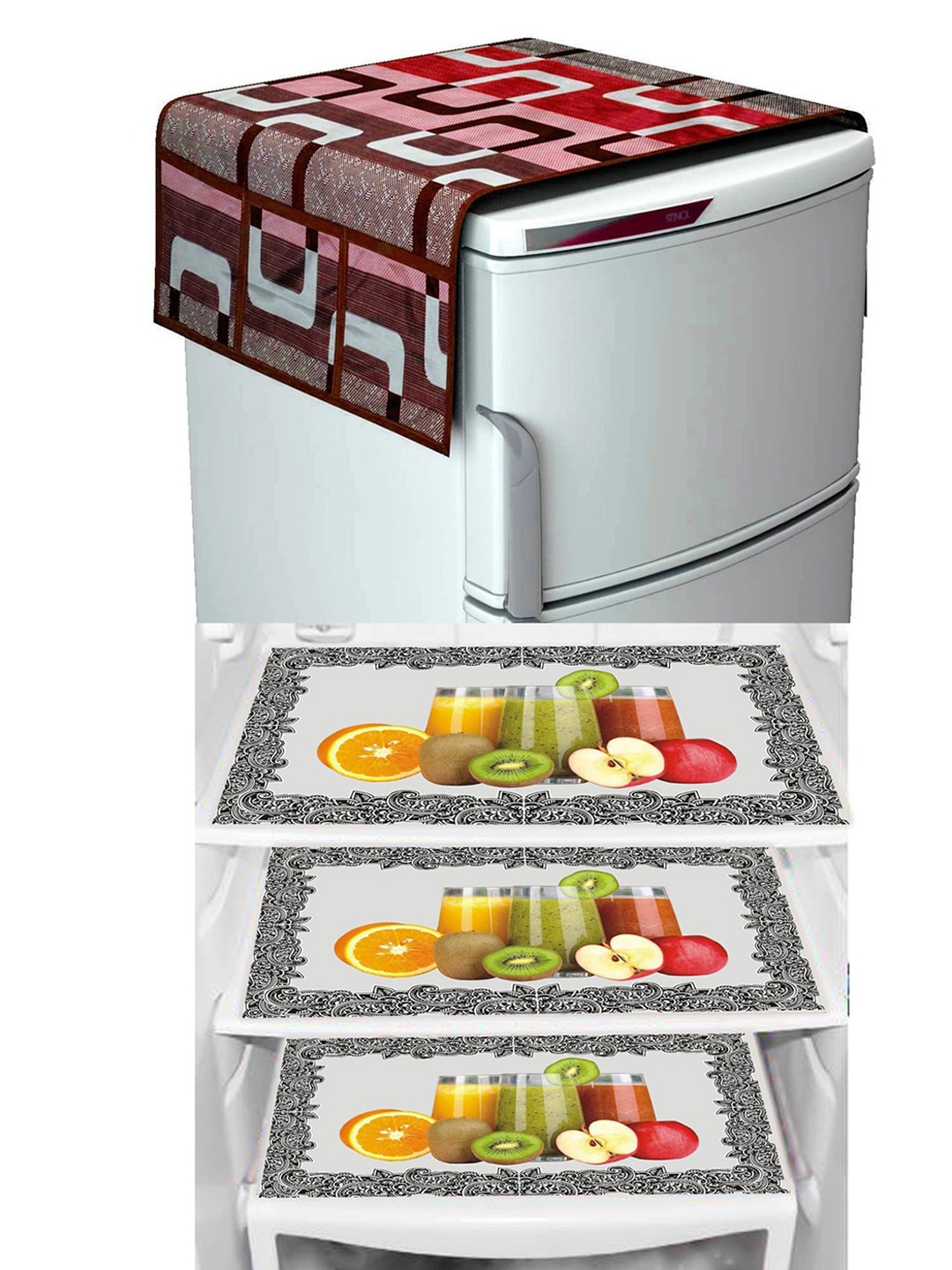 

Dakshya Industries Yellow & Maroon 4 Pieces Printed Refrigerator Covers & Mats
