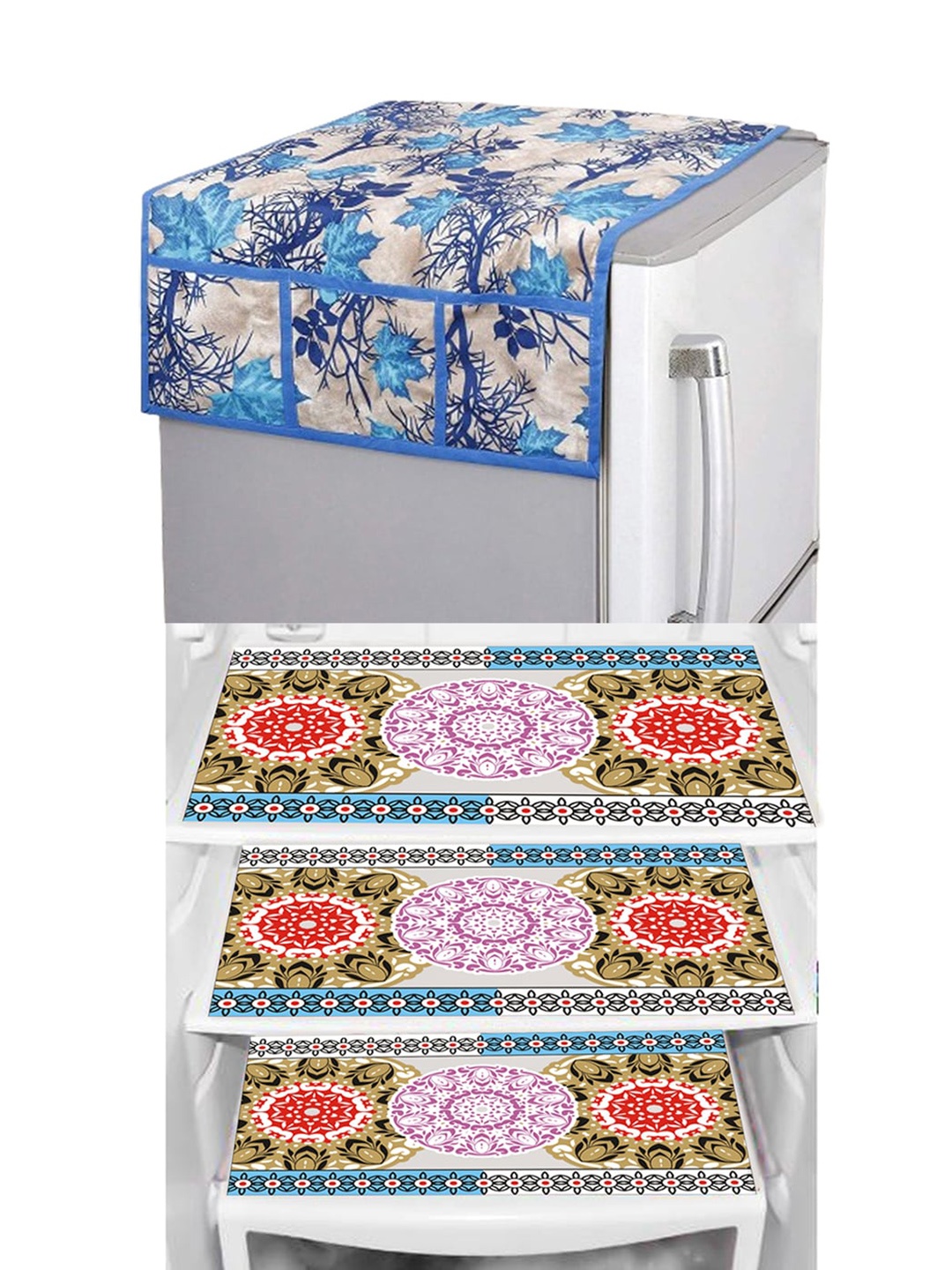 

Dakshya Industries Blue & Red 4 Pieces Printed Refrigerator Covers & Mats