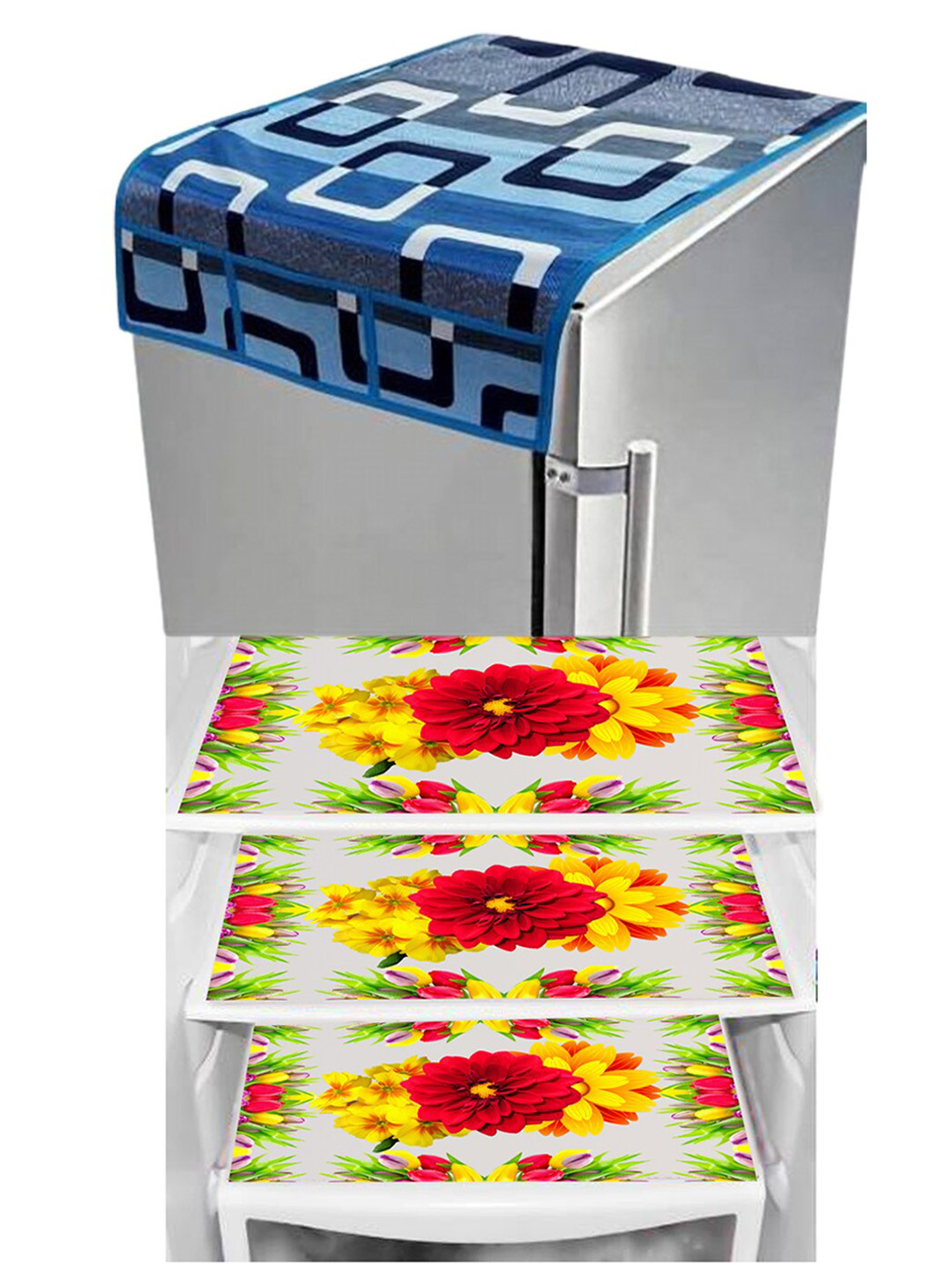 

Dakshya Industries Yellow & Blue 4 Pieces Printed Refrigerator Covers & Mats