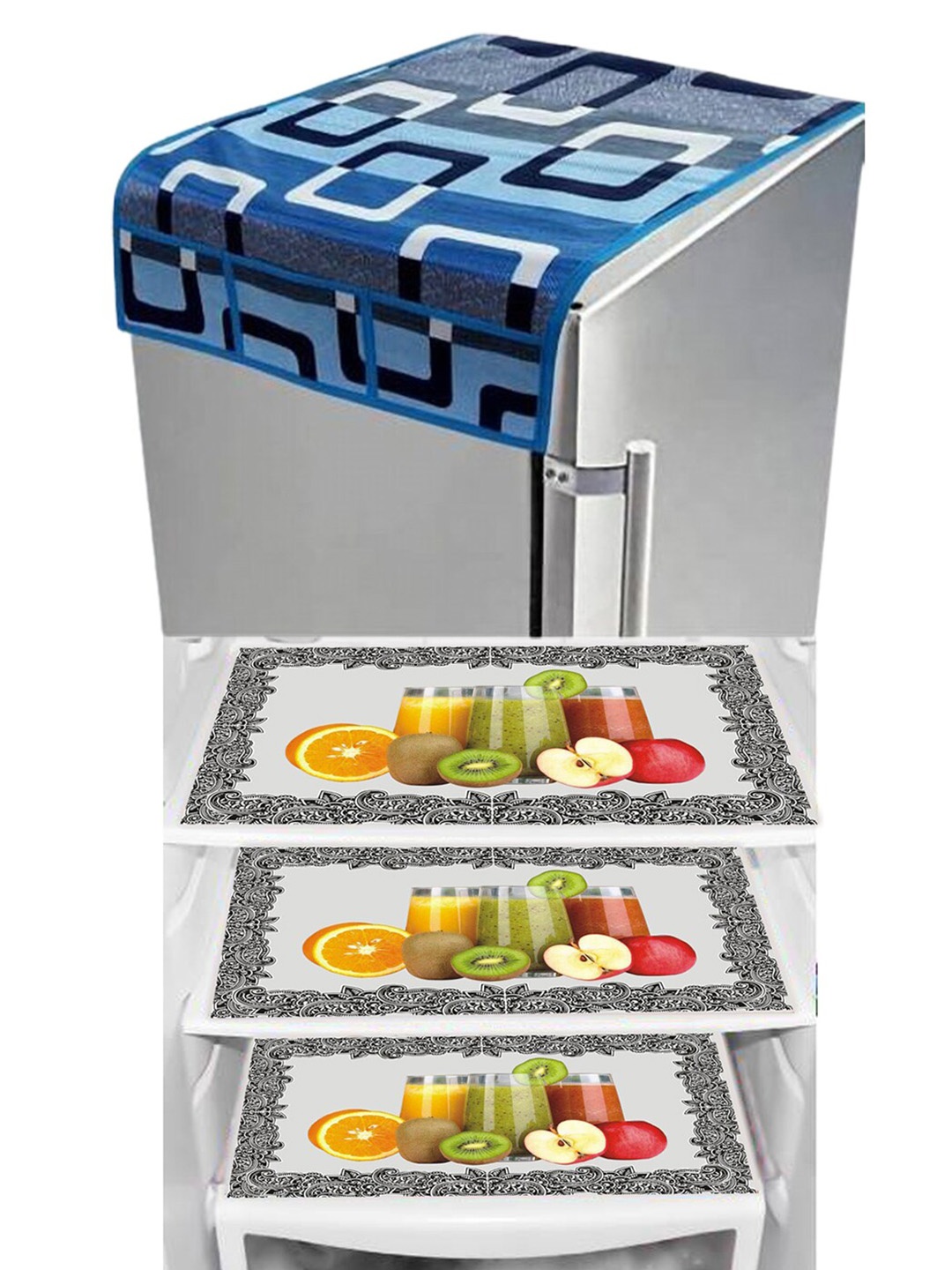 

Dakshya Industries Blue 4 Pieces Refrigerator covers & Mats, Yellow