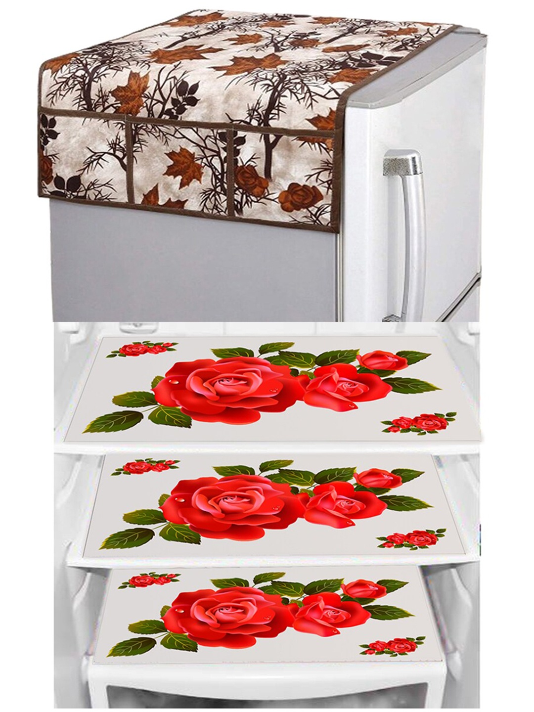 

Dakshya Industries Brown & Red 4 Pcs Floral Printed Refrigerator Covers