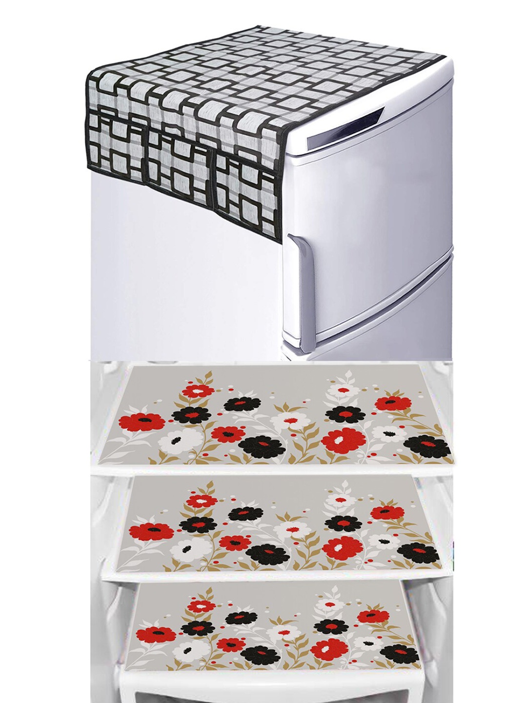 

Dakshya Industries Beige and Brown 4 Pcs Printed Refrigerator Covers & Mats