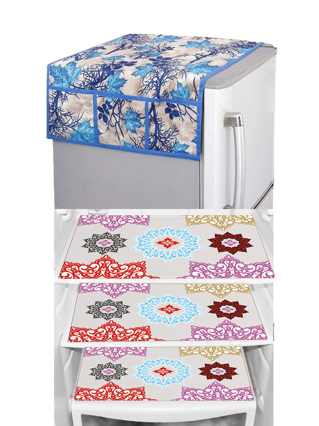 

Dakshya Industries Blue & Beige 4 Pieces Floral Printed Refrigerator Covers