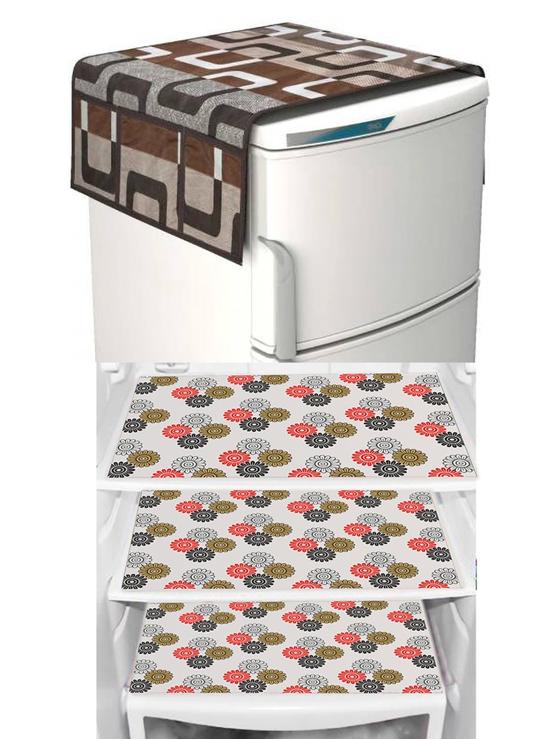 

Dakshya Industries Brown & Red 4 Pieces Geometric Printed Waterproof Fridge Covers