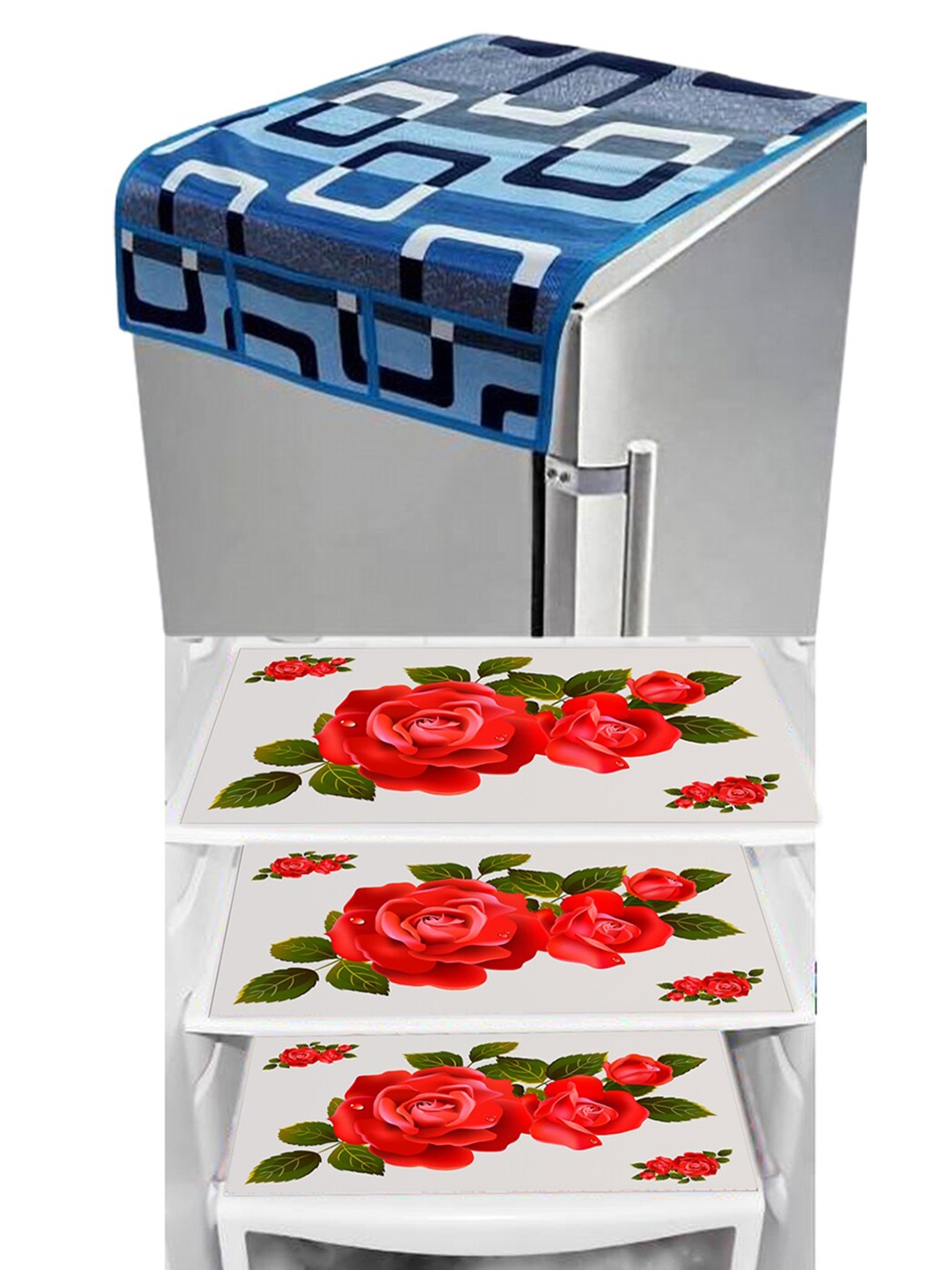 

Dakshya Industries Blue & Red 4 Pieces Floral Printed Refrigerator Covers