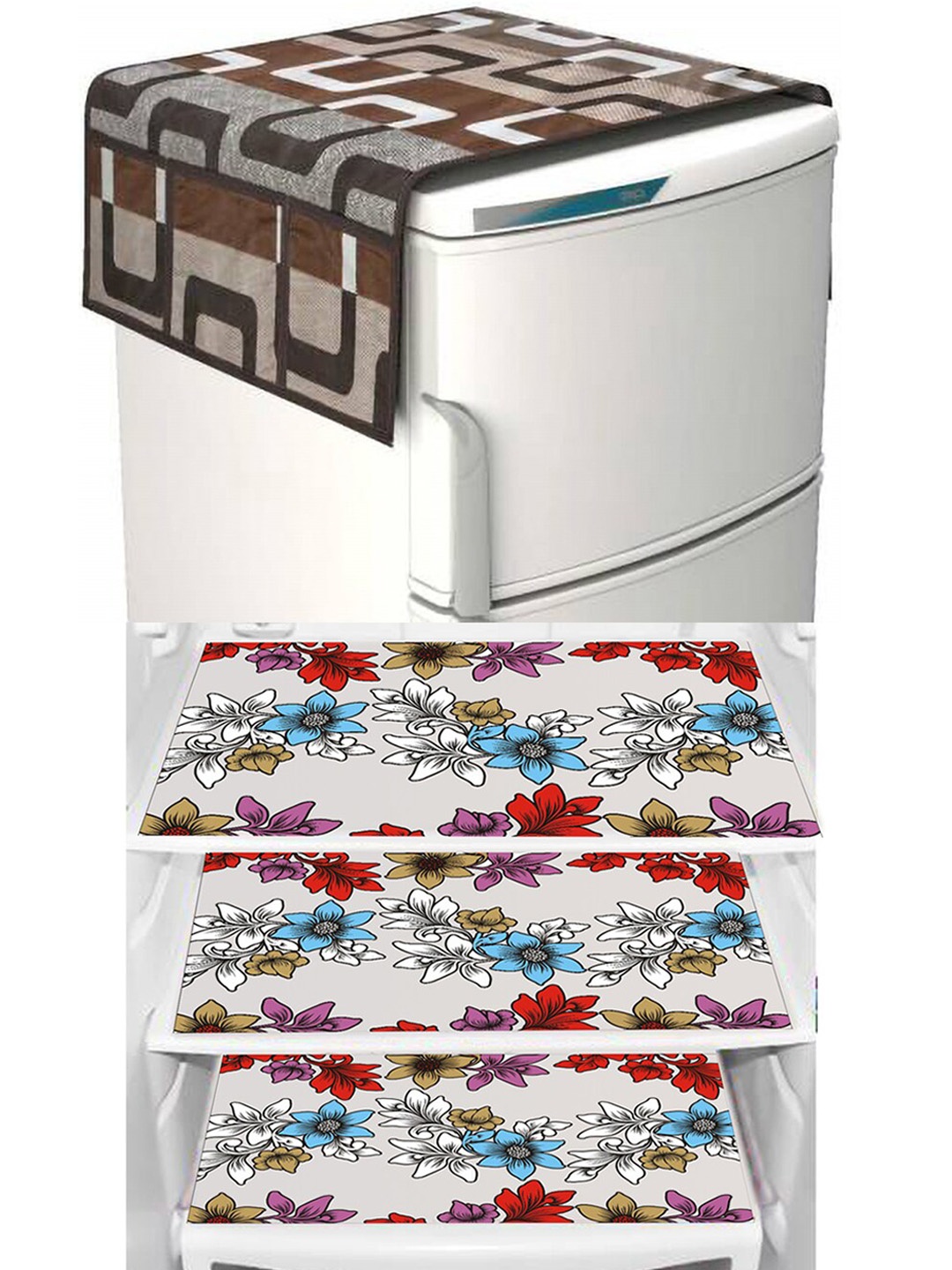 

Dakshya Industries Brown & Red 4 Pieces Geometric Printed Waterproof Fridge Covers