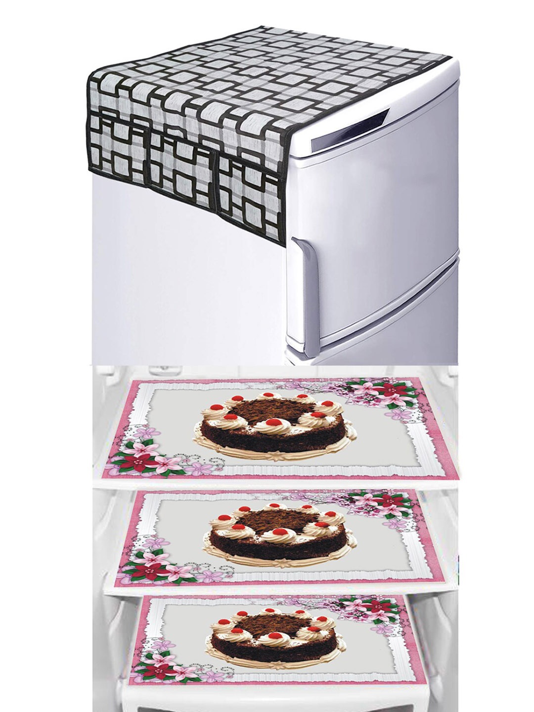 

Dakshya Industries Brown & White 4 Pieces Geometric Printed Waterproof Fridge Cover & Mats