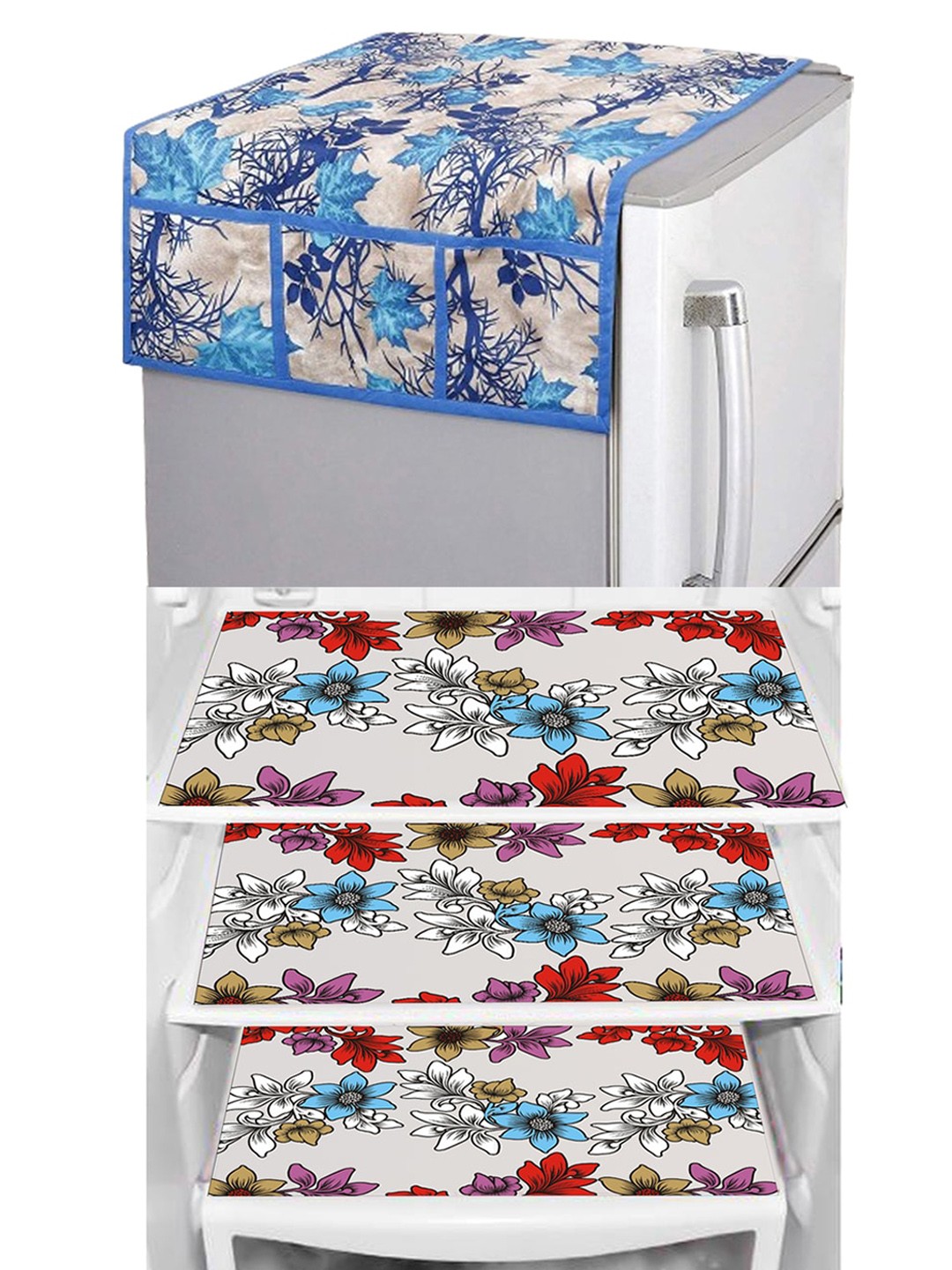 

Dakshya Industries Blue & Beige 4 Pieces Floral Printed Refrigerator Covers