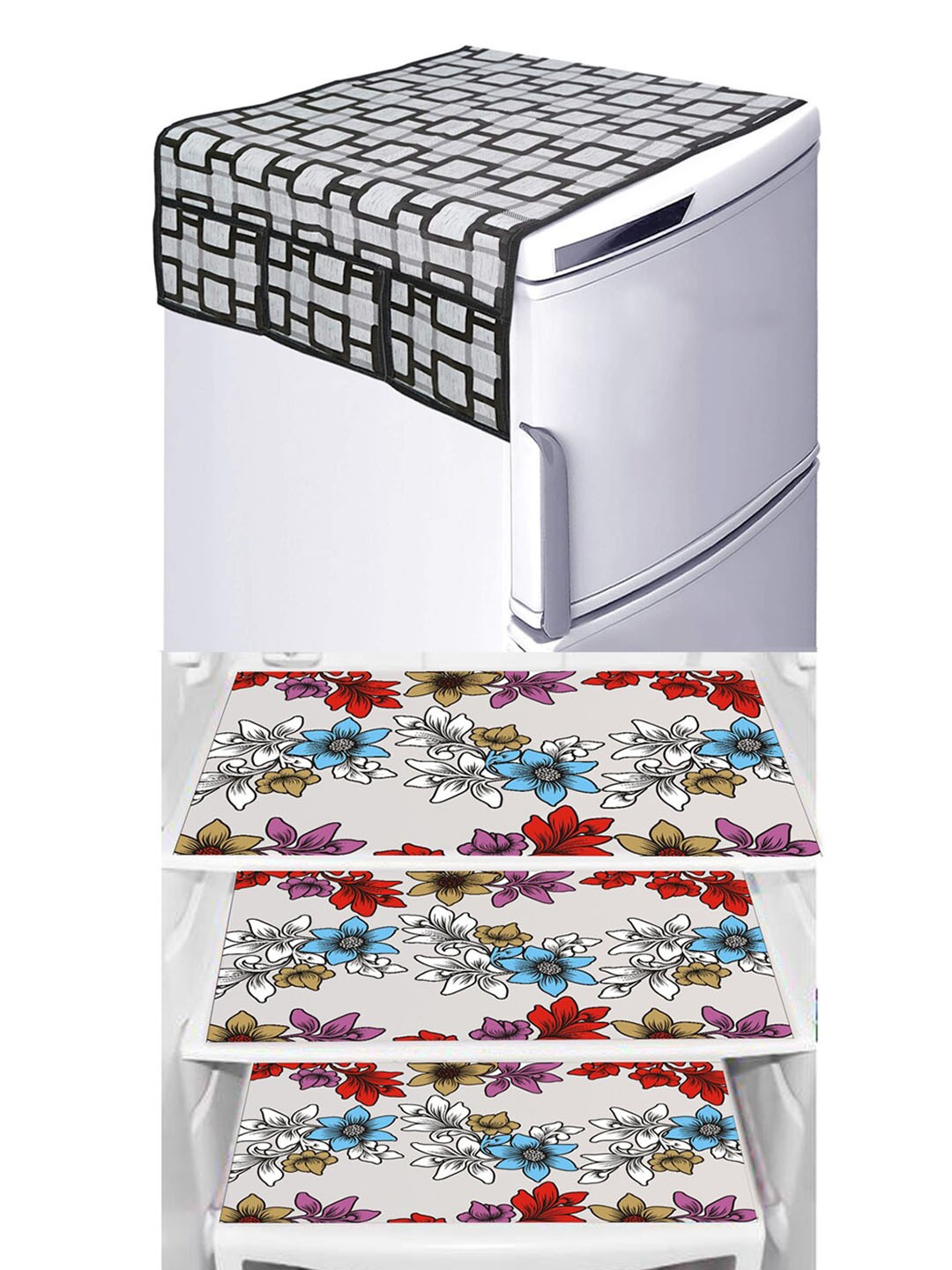 

Dakshya Industries White & Red Geometric Printed Waterproof Fridge Cover & 3 Fridge Mats