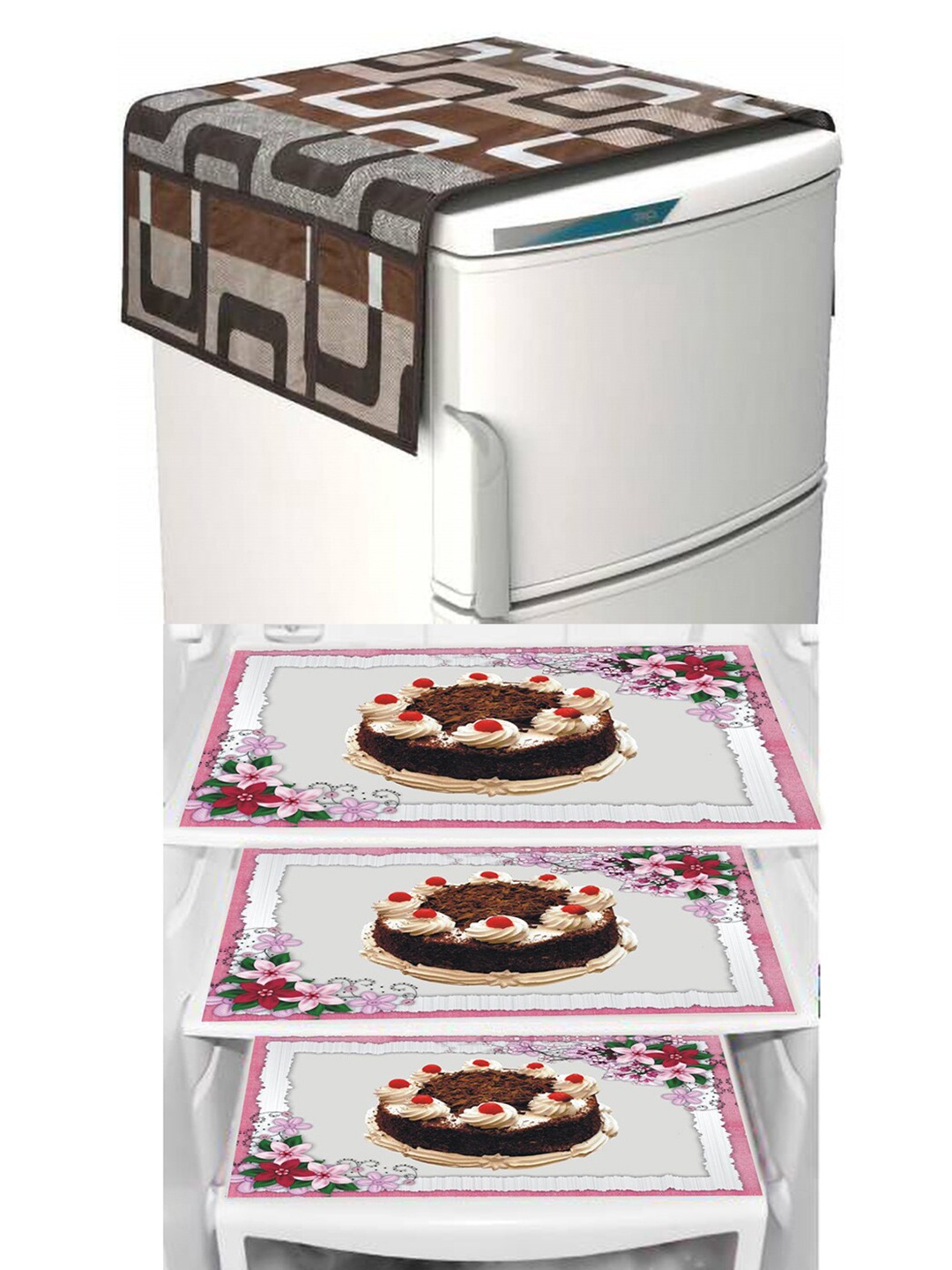 

Dakshya Industries Brown & Pink Geometric Printed Waterproof Fridge Cover & 3 Fridge Mats