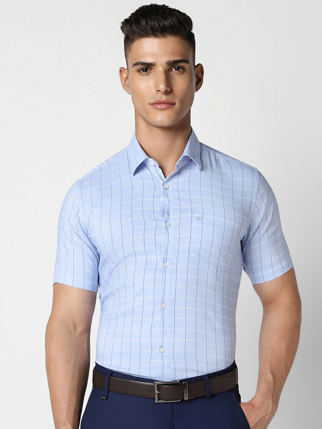 

Peter England Opaque Checked Cotton Formal Shirt, Blue