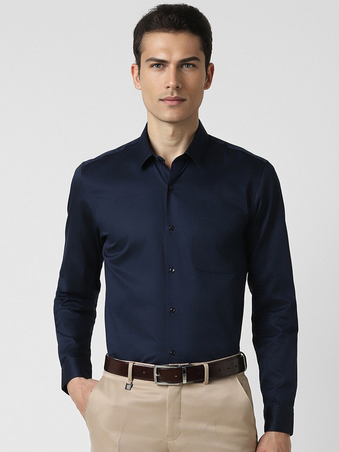 

Peter England Spread Collar Long Sleeves Slim Fit Opaque Formal Shirt, Navy blue
