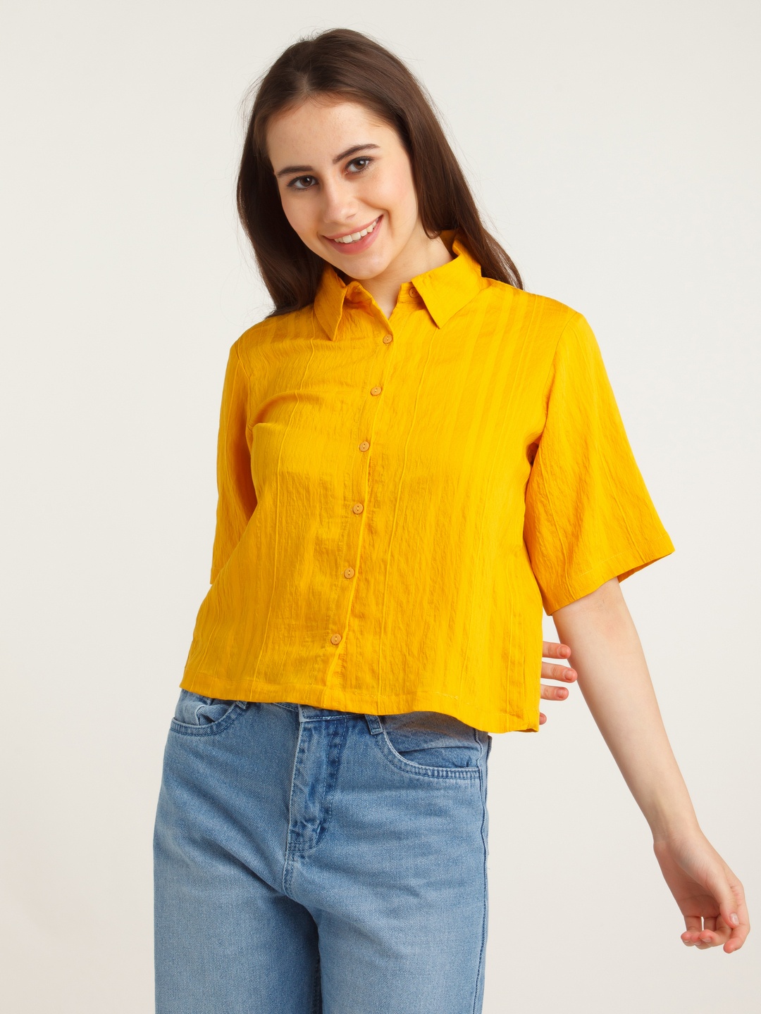 

Zink London Spread Collar Short Sleeves Casual Shirt, Yellow