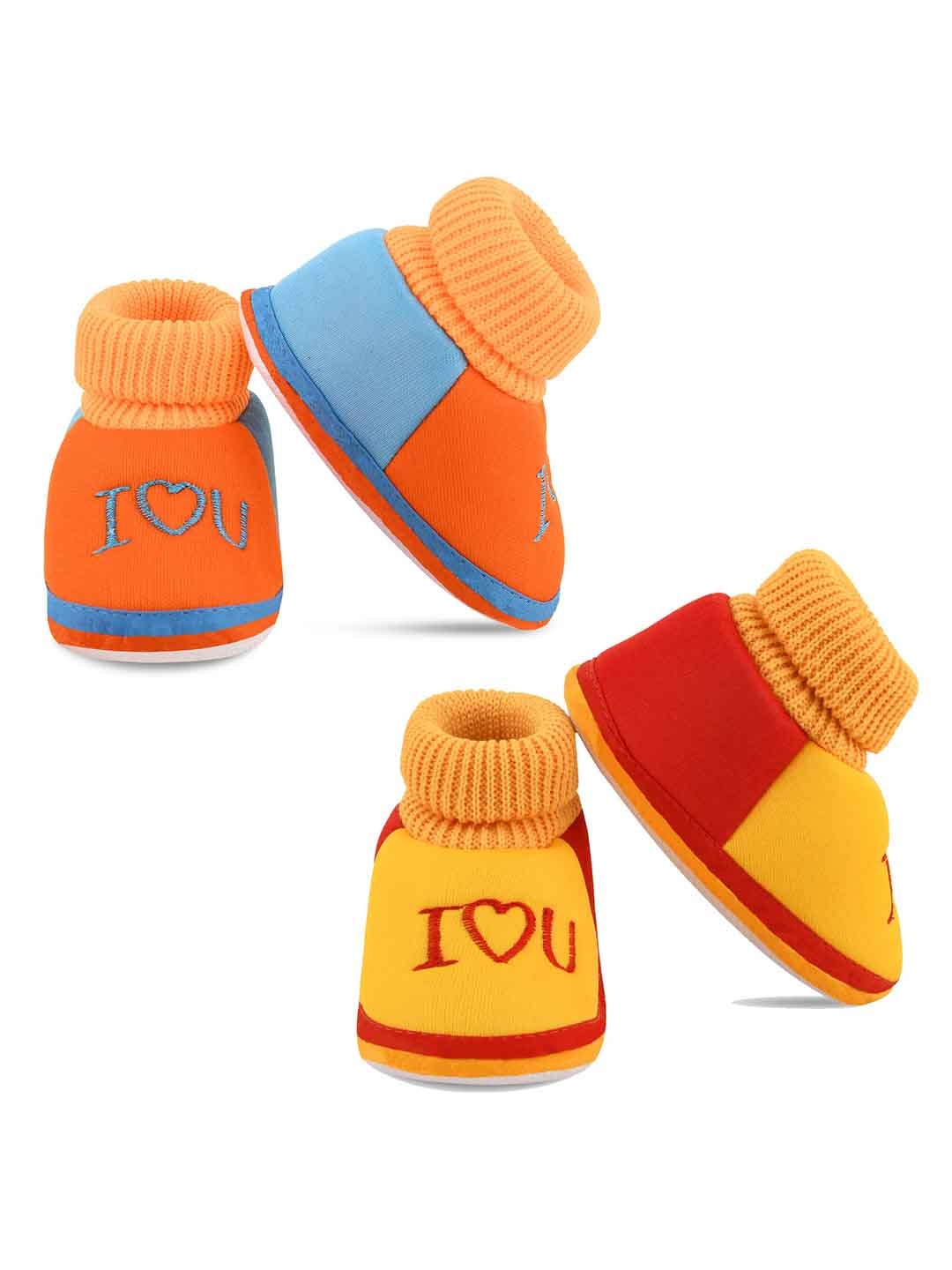 

Smartots Infants Pack Of 2 Colourblocked Pure Cotton Booties, Orange