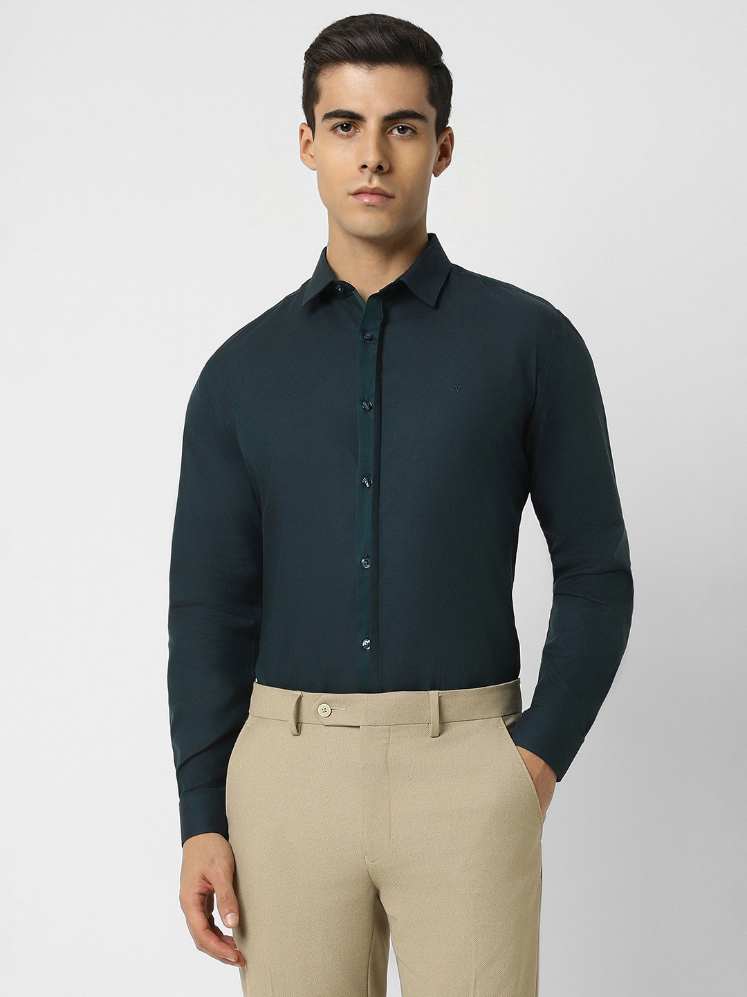 

V Dot Slim Fit Spread Collar Pure Cotton Formal Shirt, Green