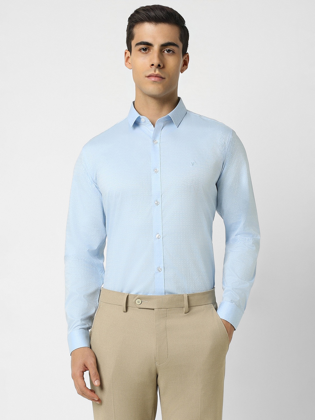 

V Dot Slim Fit Micro Disty Printed Pure Cotton Formal Shirt, Blue