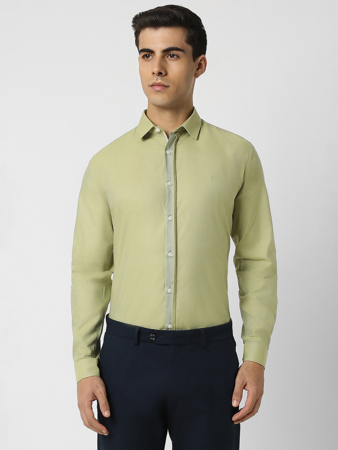 

V Dot Slim Fit Spread Collar Pure Cotton Formal Shirt, Green