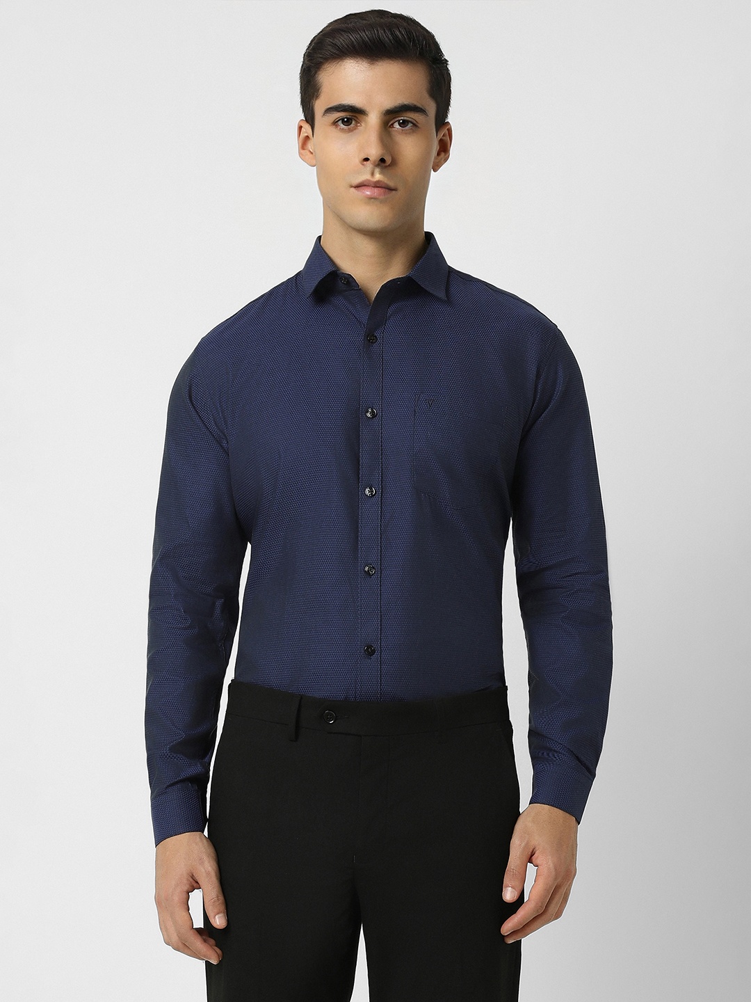 

V Dot Textured Slim Fit Formal Shirt, Navy blue