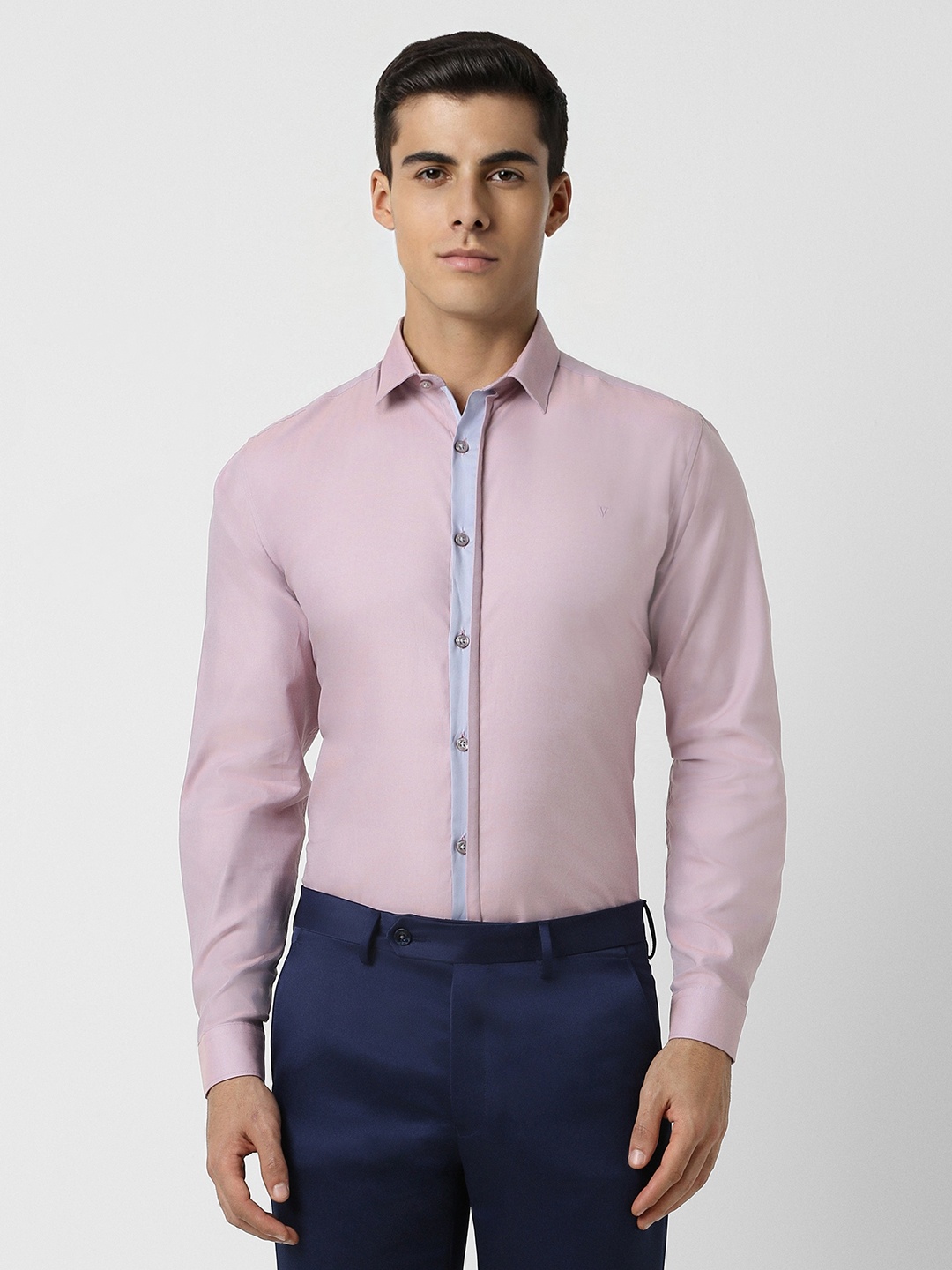 

V Dot Slim Fit Spread Collar Pure Cotton Formal Shirt, Pink