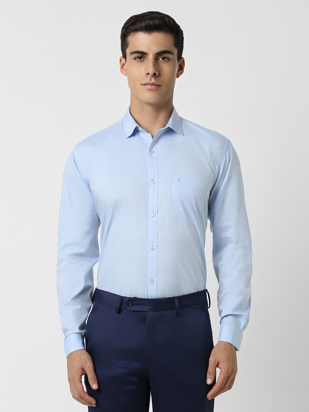 

V Dot Slim Fit Pure Cotton Formal Shirt, Blue