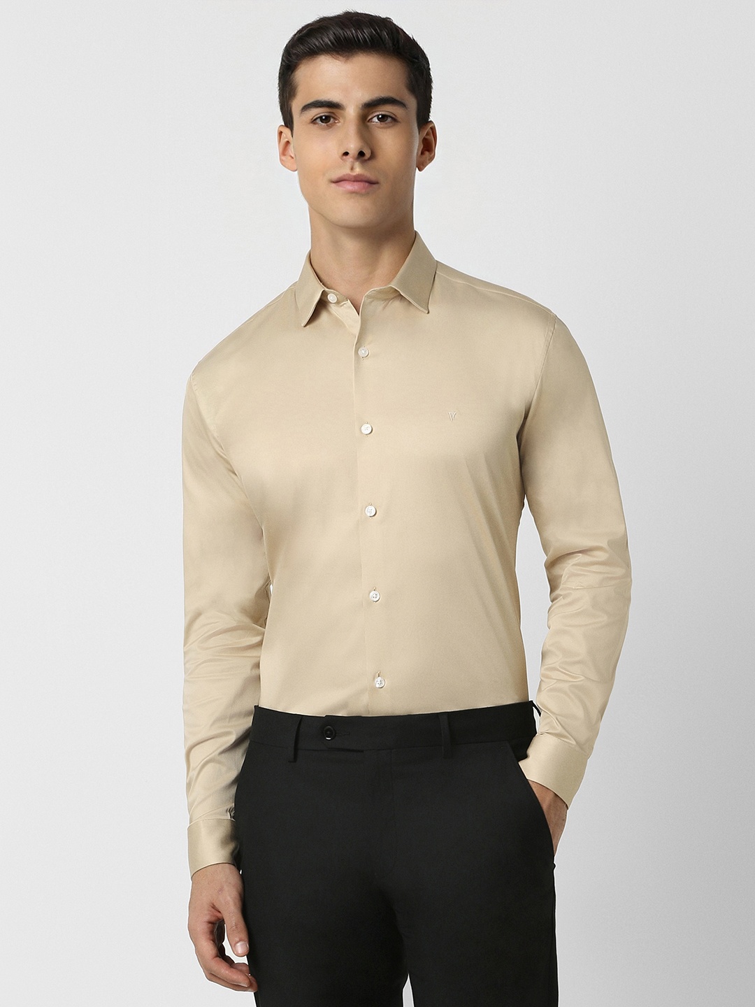

V Dot Slim Fit Spread Collar Formal Shirt, Beige