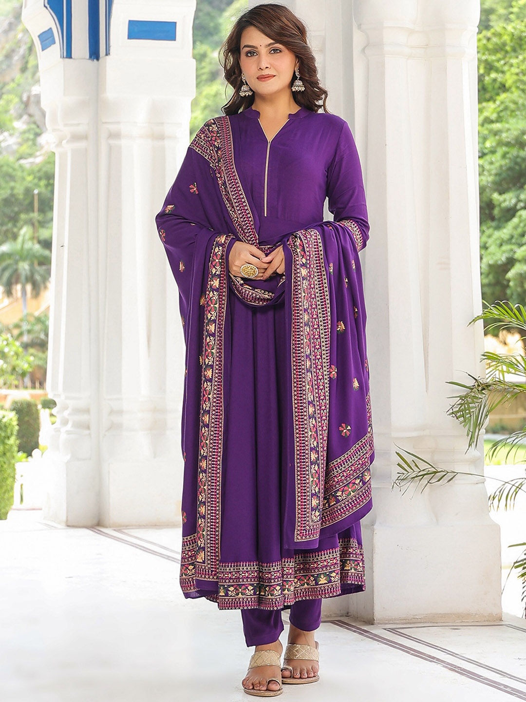 

KALINI Ethnic Motifs Printed Anarkali Kurta With Trousers & Dupatta, Purple