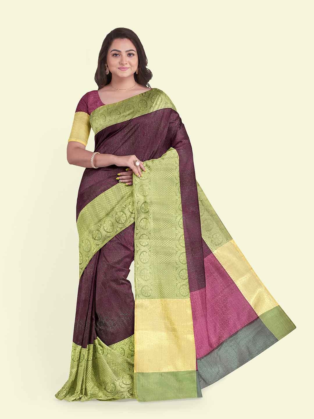 

Muskan Fashion Ethnic Motifs Zari Tissue Banarasi Saree, Magenta