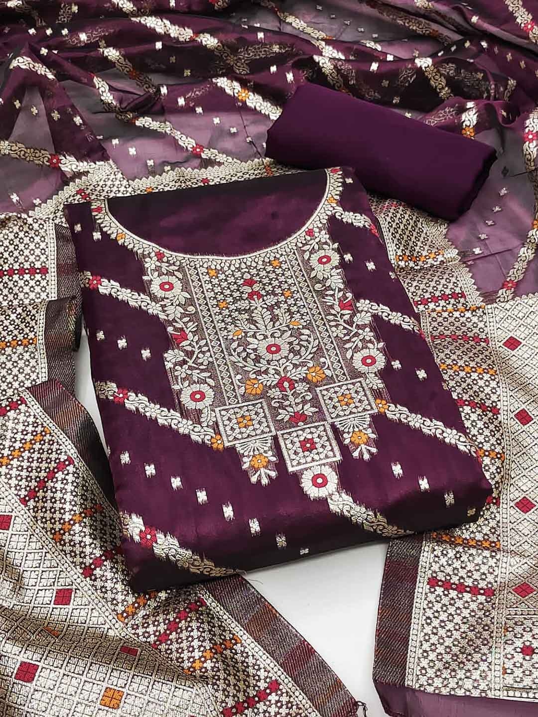 

LeeliPeeri Designer Ethnic Motifs Woven Design Unstitched Dress Material, Purple