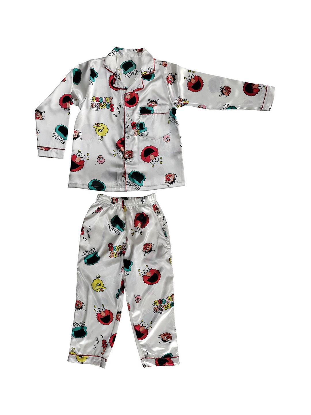 

Zoom Minimondo Kids Graphic Printed Satin Night suit, White