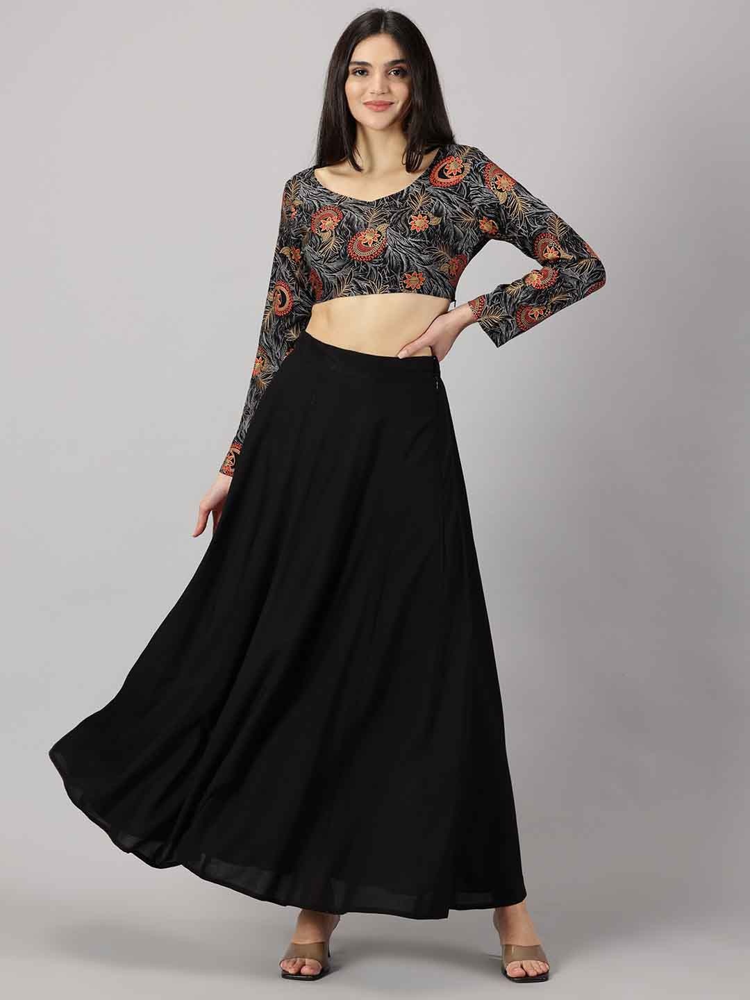 

PURSHOTTAM WALA Floral Printed Ready to Wear Lehenga & Choli, Black