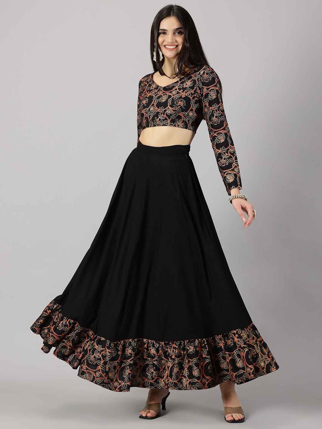 

PURSHOTTAM WALA Floral Printed Ready to Wear Lehenga & Choli, Black
