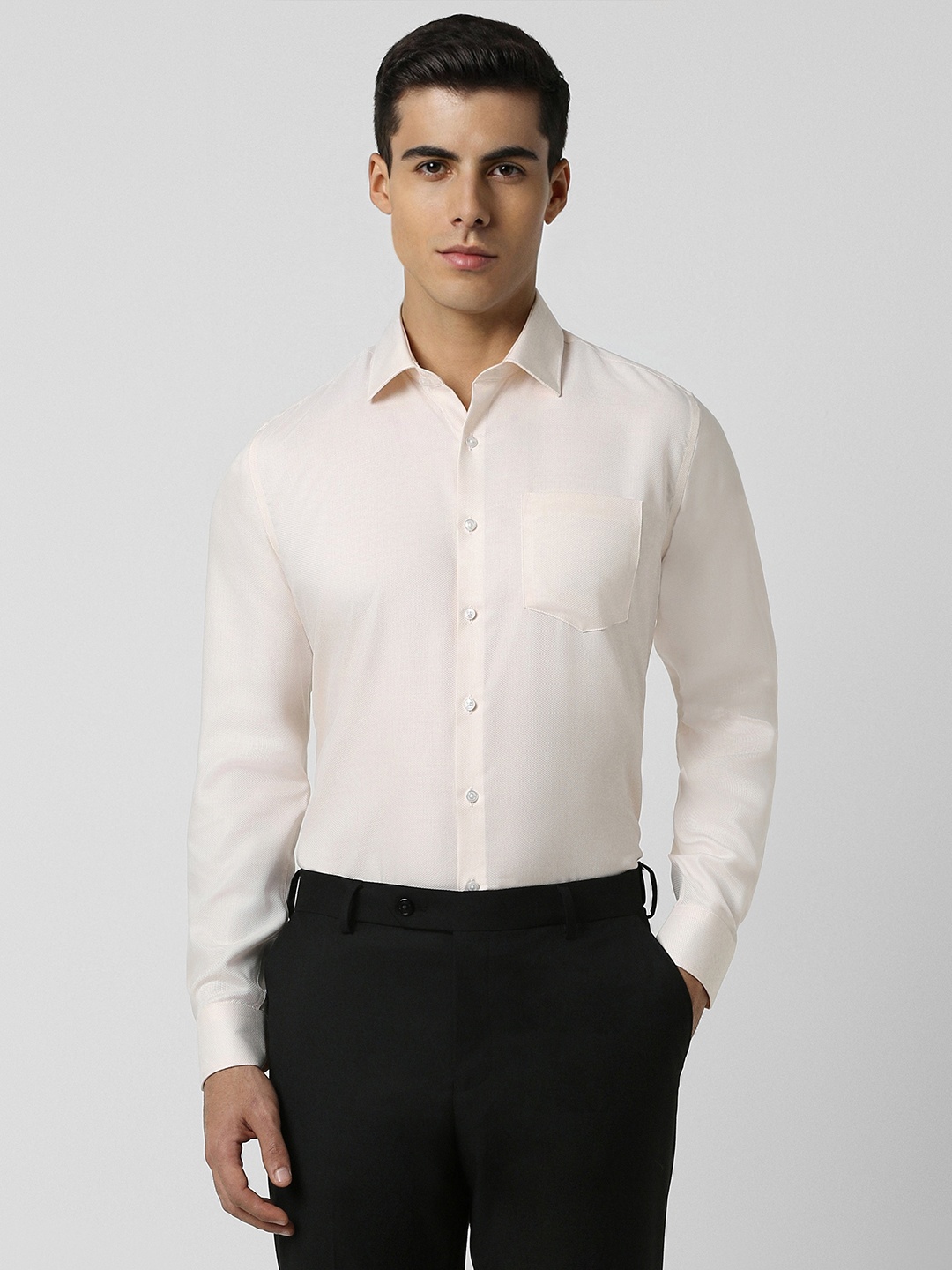 

Van Heusen Slim Fit Textured Self Design Long Sleeves Cotton Formal Shirt, Cream