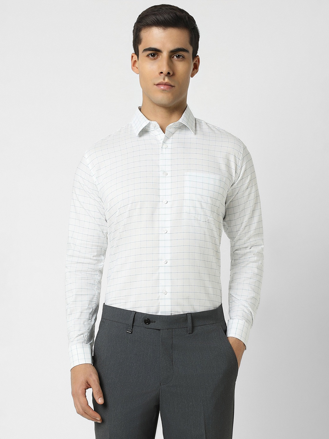 Van Heusen Slim Fit Micro Checks Spread Collar Formal Shirt, White