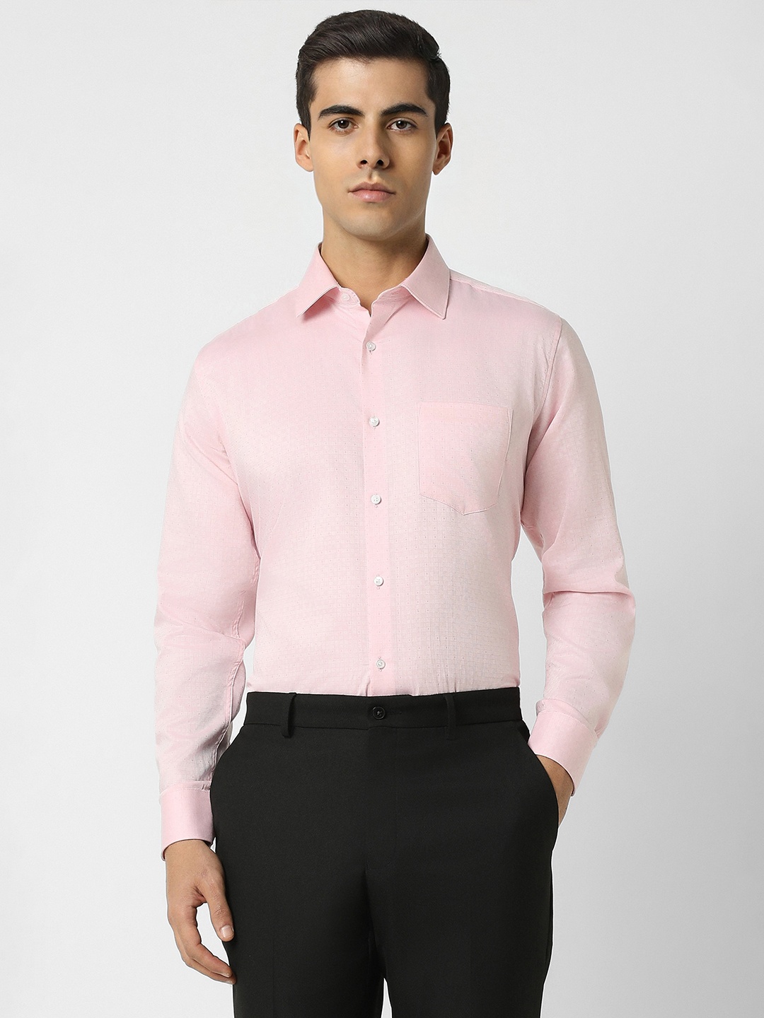

Van Heusen Textured Spread Collar Pure Cotton Formal Shirt, Pink