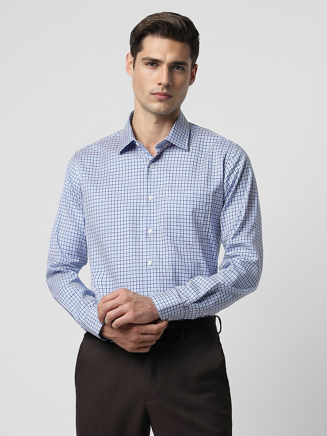 

Van Heusen Slim Fit Micro Checked Pure Cotton Formal Shirt, Blue