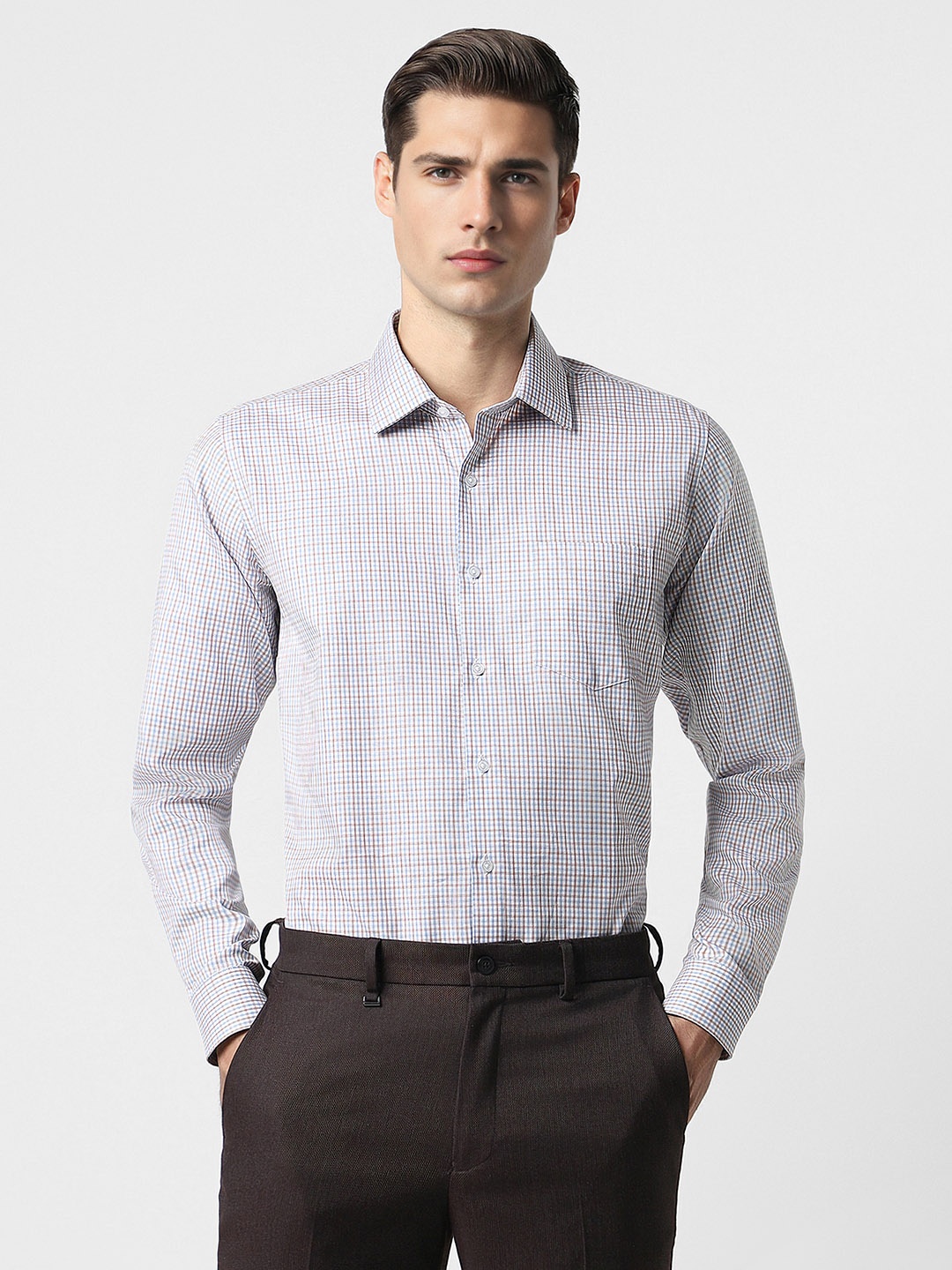 

Van Heusen Slim Fit Micro Checked Spread Collar Pure Cotton Formal Shirt, White