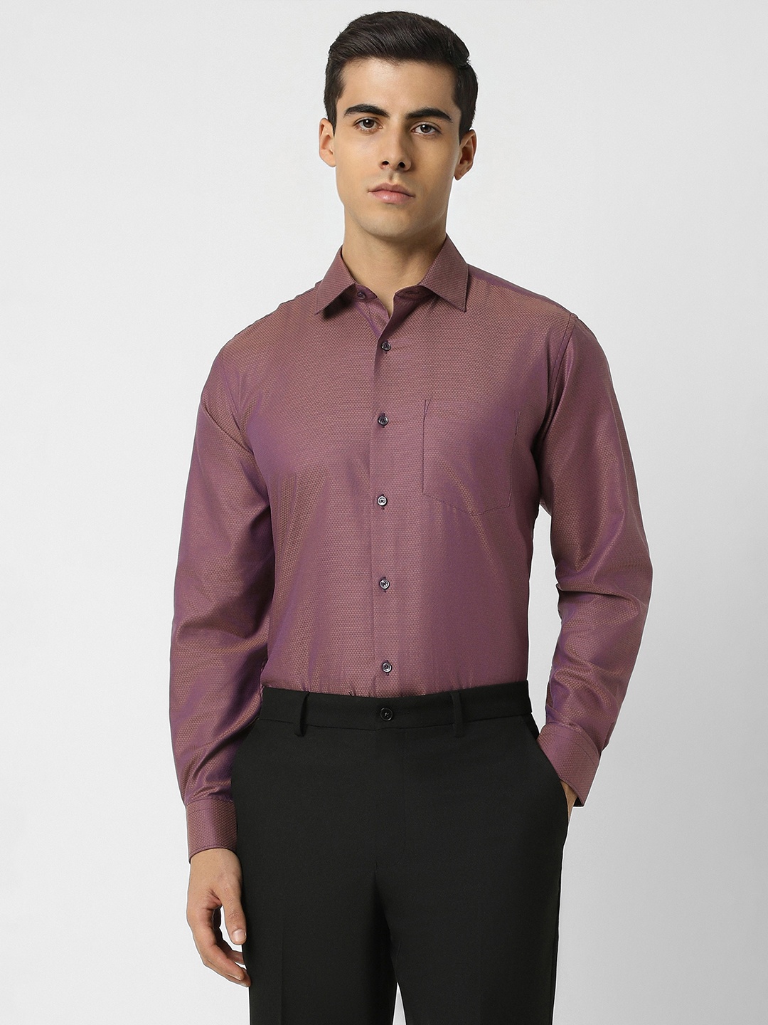 

Van Heusen Textured Spread Collar Pure Cotton Casual Shirt, Purple