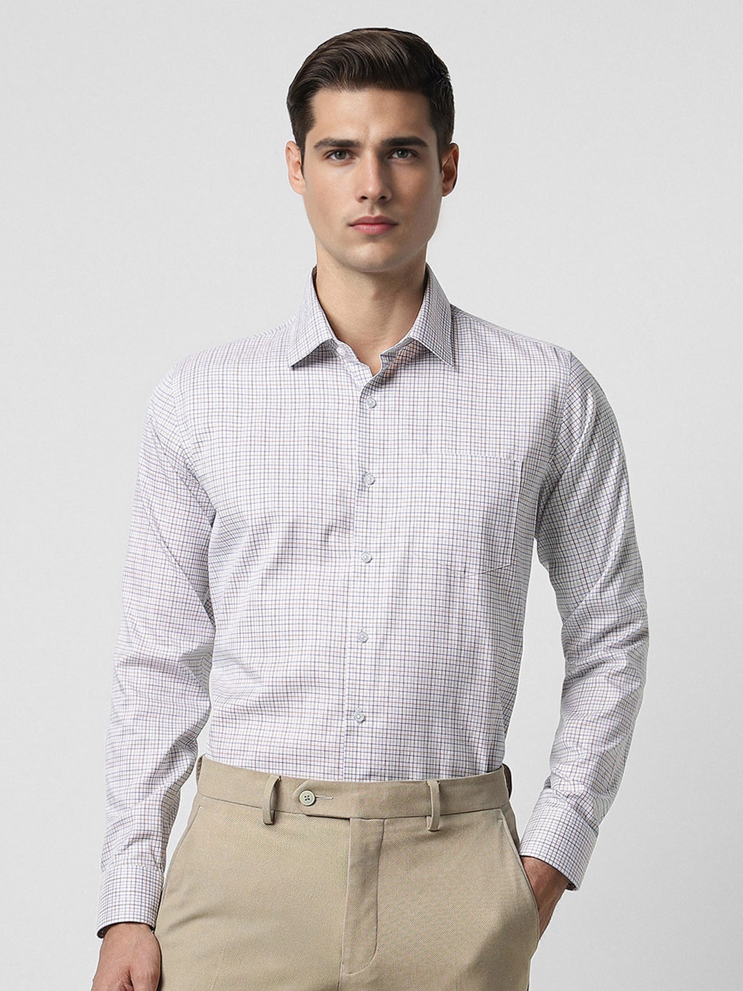 

Van Heusen Checked Spread Collar Pure Cotton Formal Shirt, White