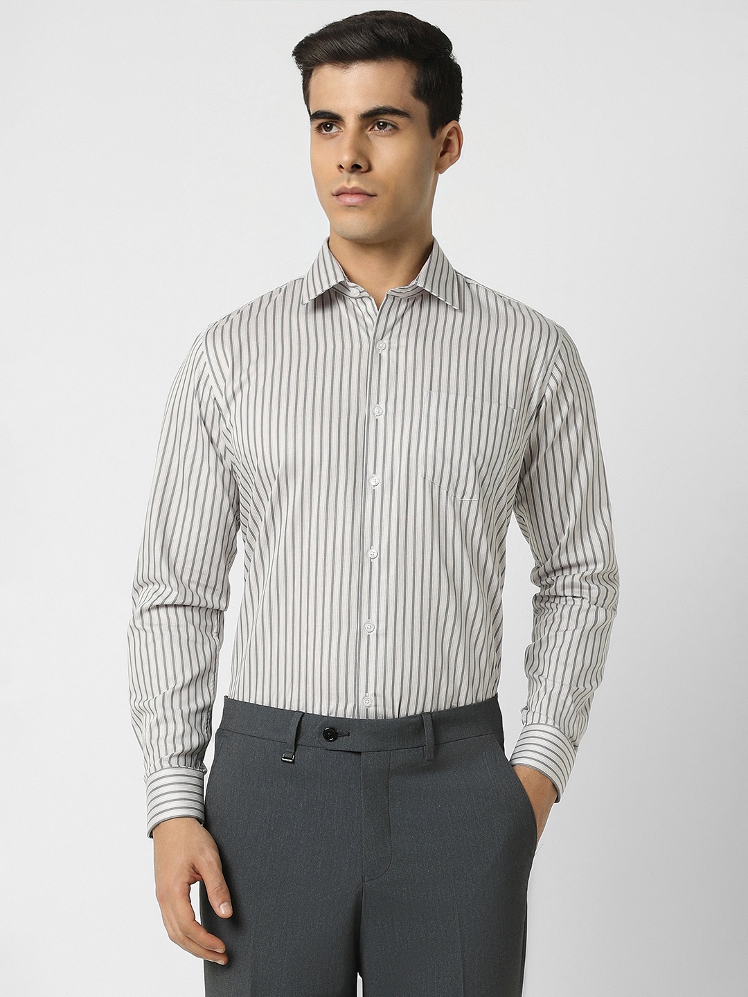 

Van Heusen Slim Fit Striped Pure Cotton Formal Shirt, White