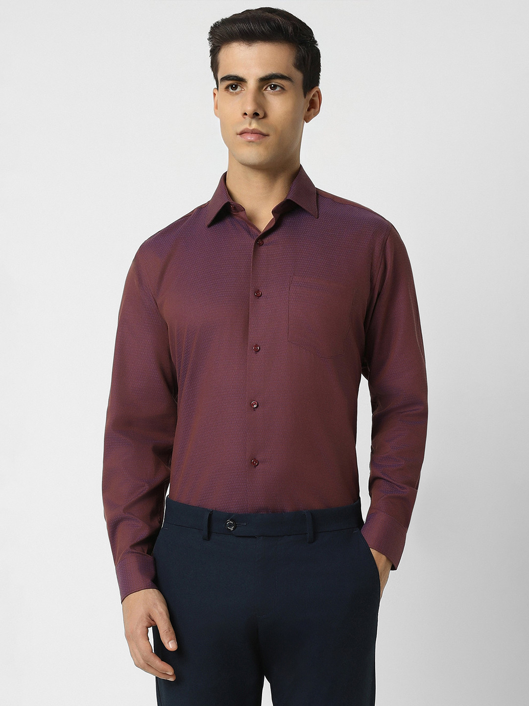 

Van Heusen Self Design Pure Cotton Formal Shirt, Maroon