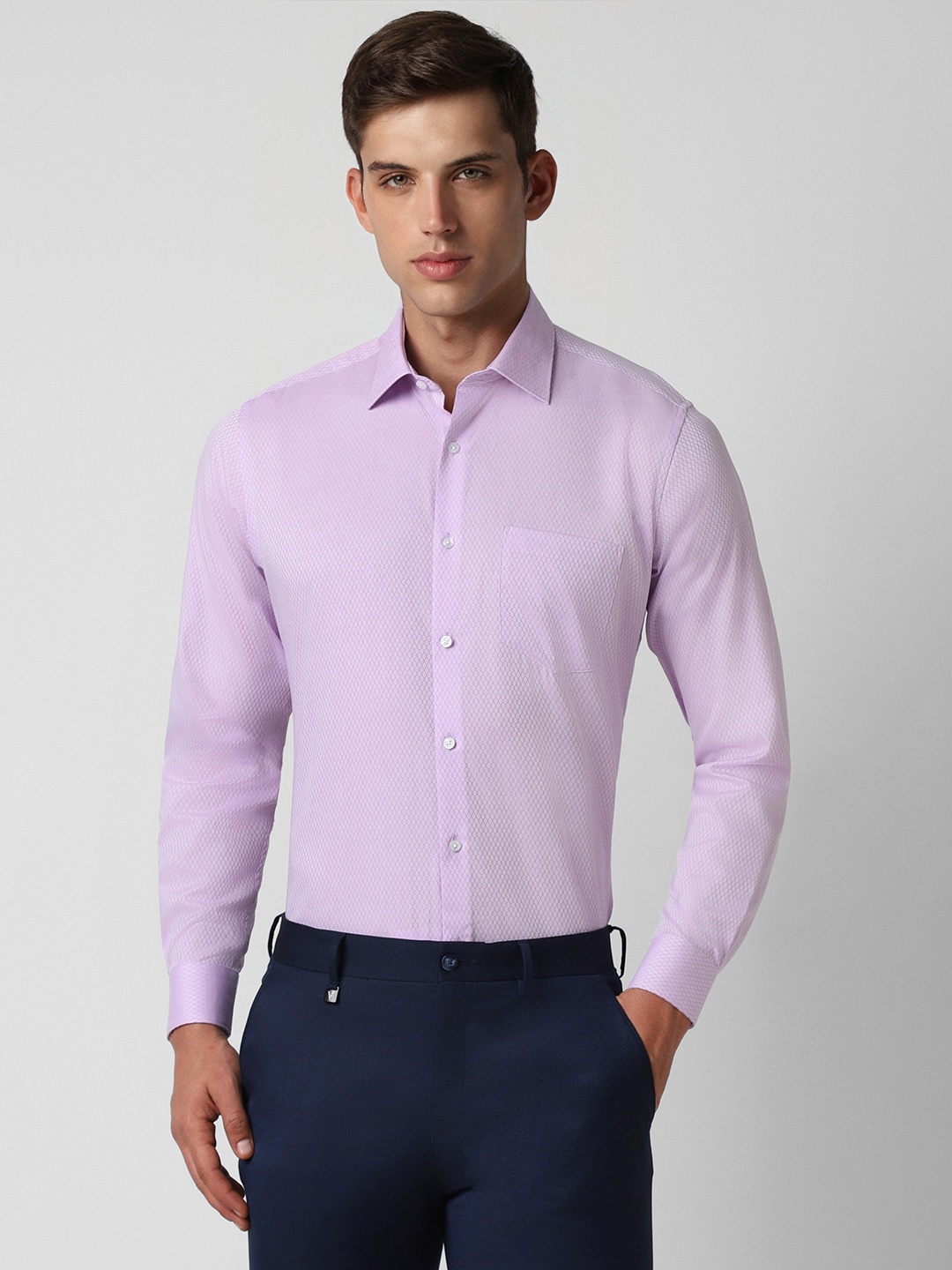 

Van Heusen Textured Spread Collar Long Sleeves Cotton Formal Shirt, Purple