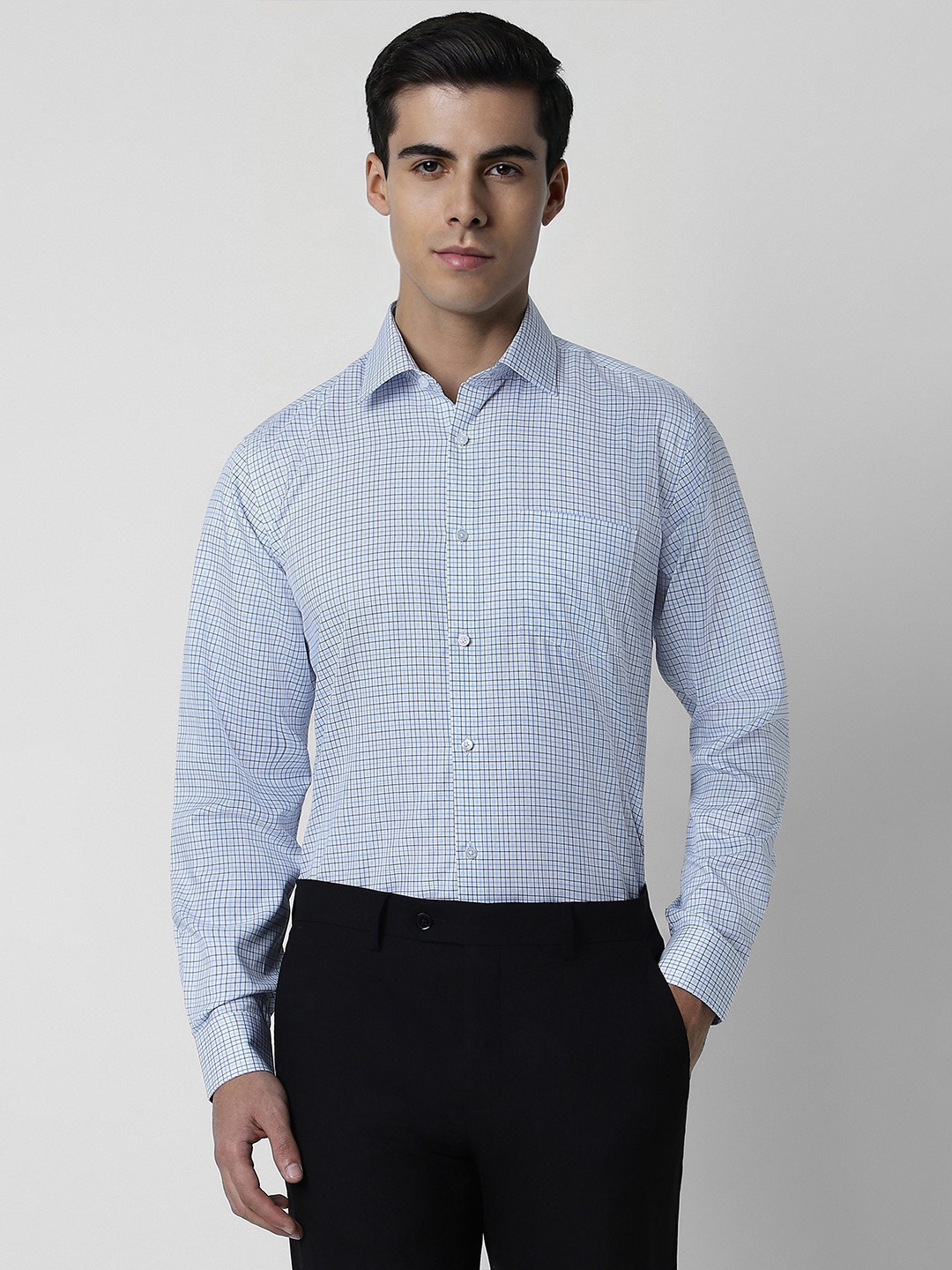 

Van Heusen Micro Checked Spread Collar Pure Cotton Formal Shirt, Blue