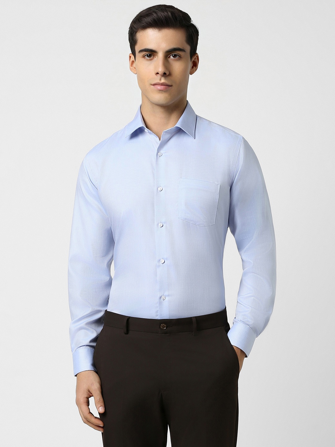 

Van Heusen Textured Spread Collar Pure Cotton Formal Shirt, Blue