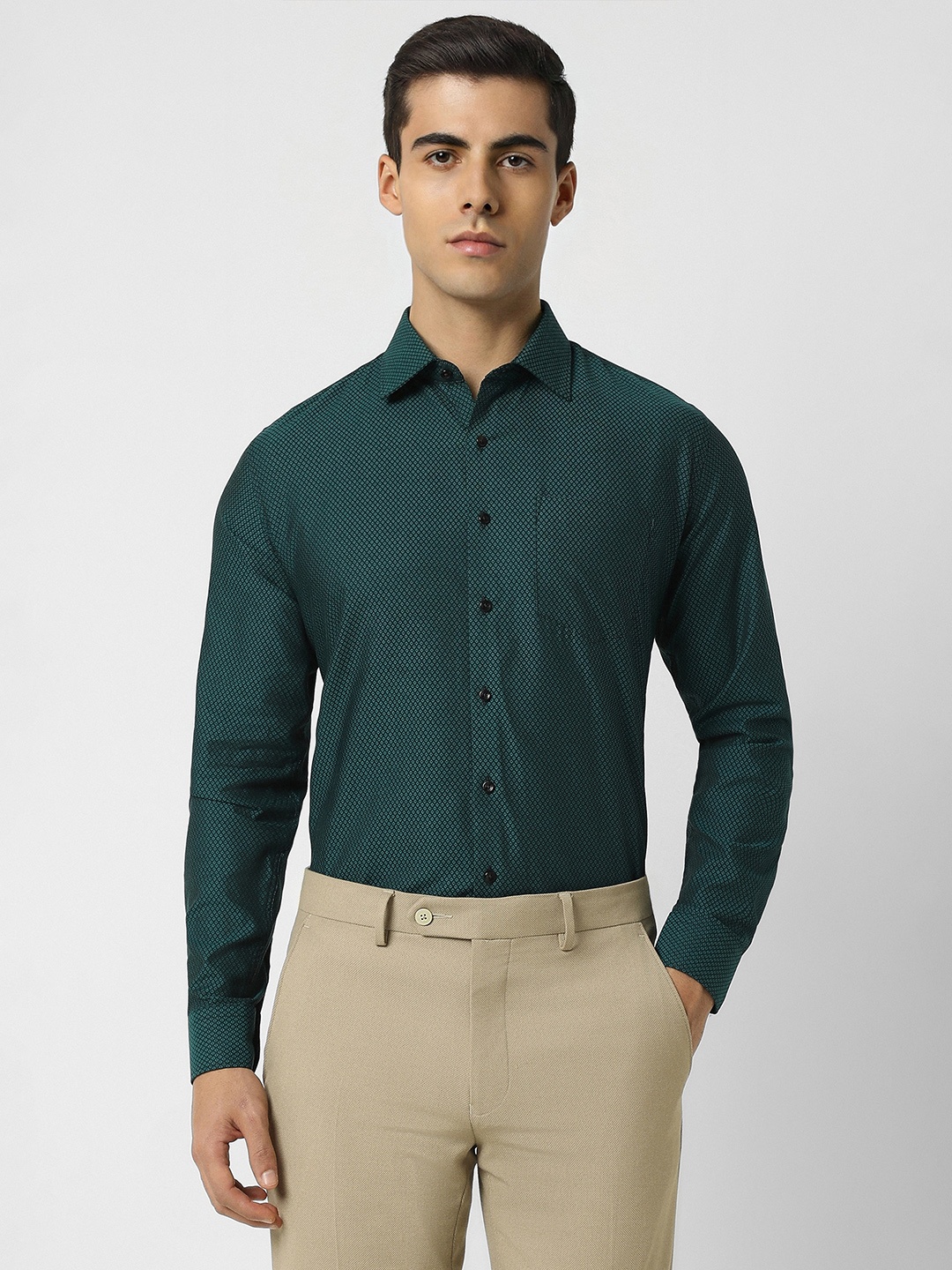 

Van Heusen Slim Fit Micro Ditsy Printed Pure Cotton Formal Shirt, Green