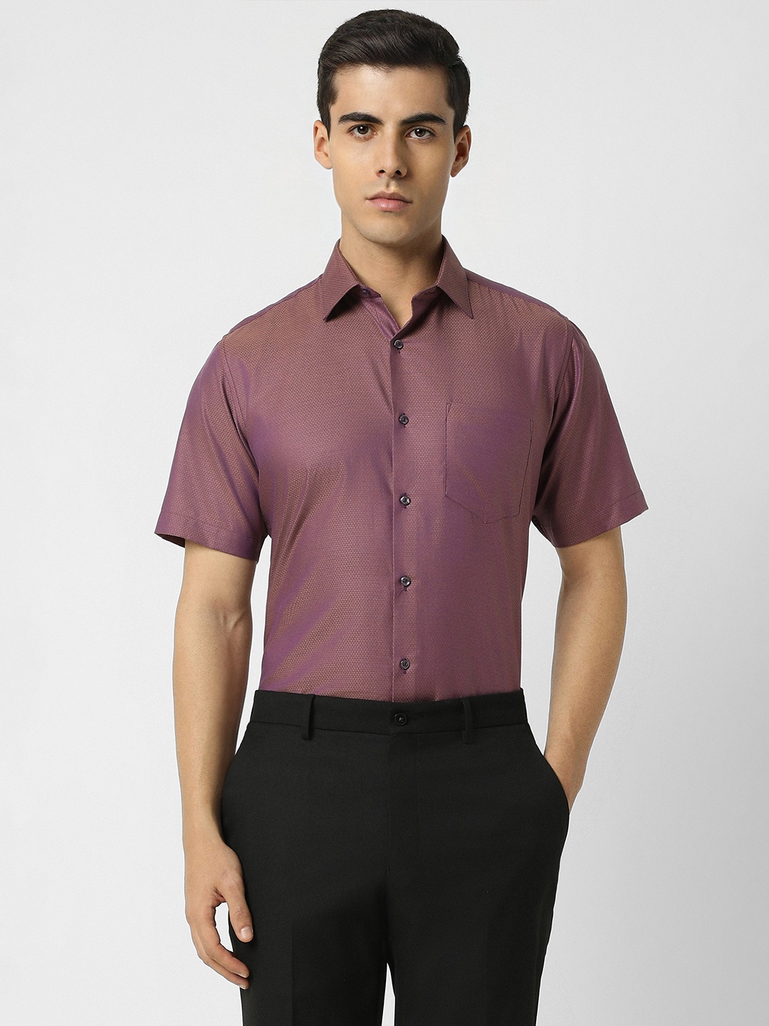 

Van Heusen Textured Self Design Cotton Casual Shirt, Maroon