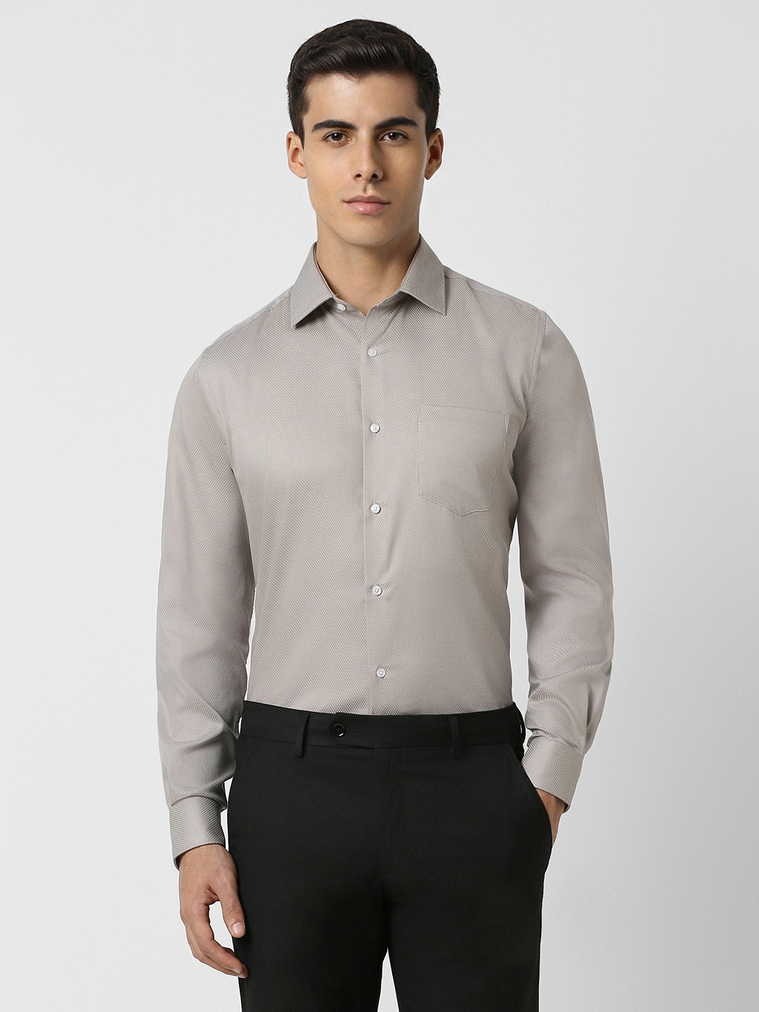 

Van Heusen Textured Spread Collar Long Sleeves Cotton Formal Shirt, Grey