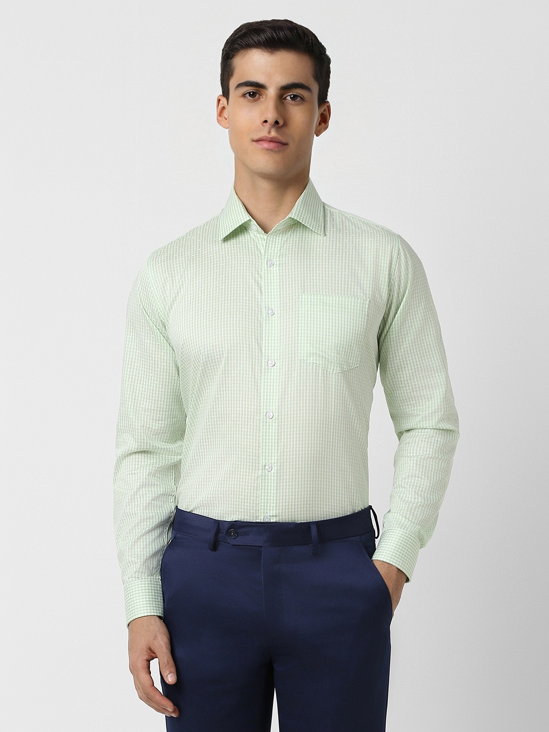 

Van Heusen Slim Fit Gingham Checks Long Sleeves Cotton Formal Shirt, Green