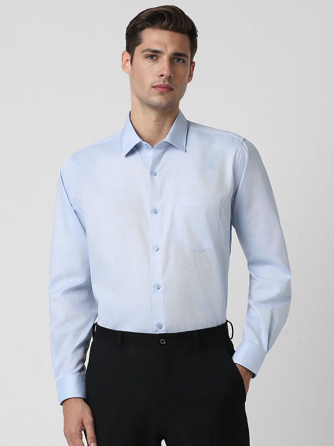 

Van Heusen Textured Spread Collar Long Sleeves Cotton Formal Shirt, Blue