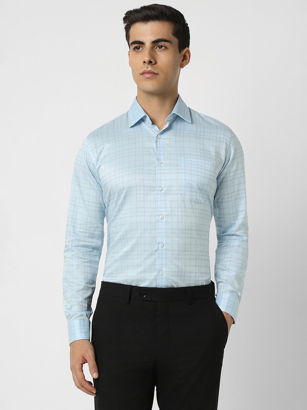 

Van Heusen Slim Fit Tartan Checks Pure Cotton Formal Shirt, Blue